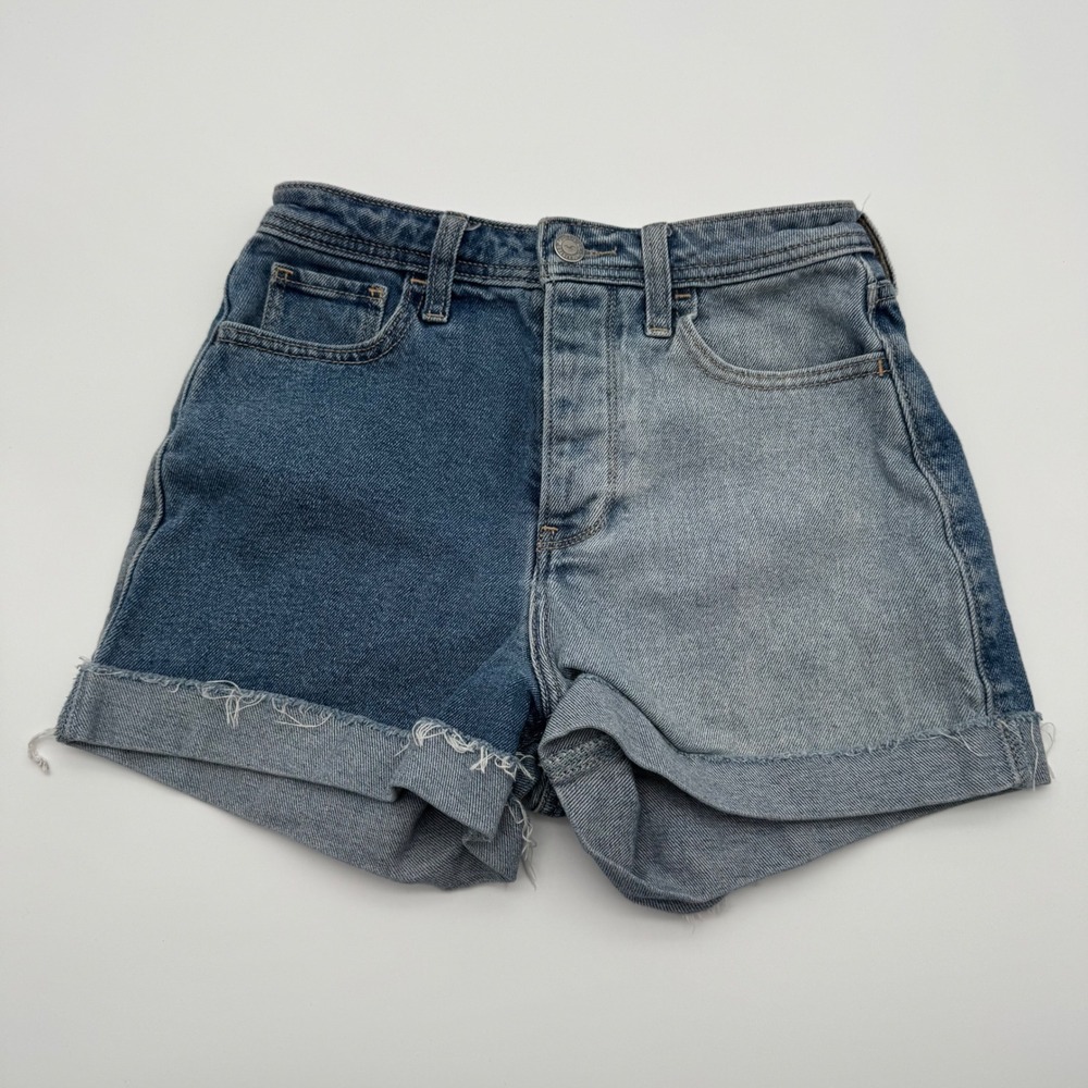 Hollister Two Tone Colorblock Ultra High Rise Mom Shorts Denim Size 0
